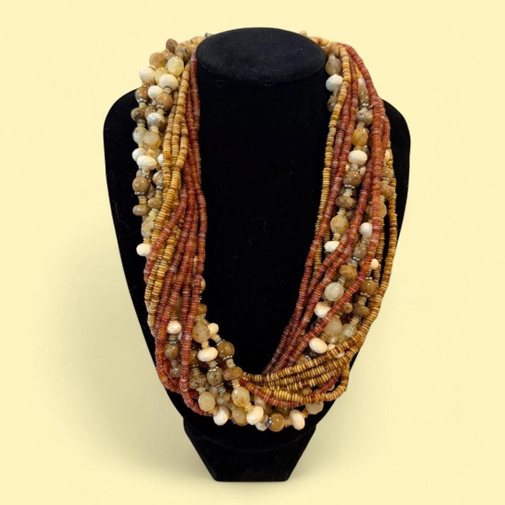 Tan Brown Twisted Beaded Statement Necklace